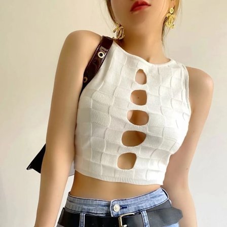 Hollow-Out Linne Sexig Camisole VIT