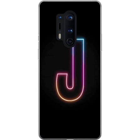 Kompatibelt Mobilskal till OnePlus OnePlus 8 Pro Minimalistisk neonbokstav J i färgskiftande ljus mot svart bakgrund