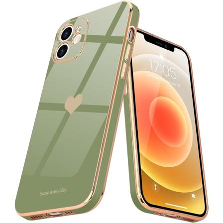 Kompatibel med iPhone 12 deksel for kvinner jente søt kjærlighet-hjerte luksus bling myk bakdeksel hevet full iPhone 12, lysegrønn