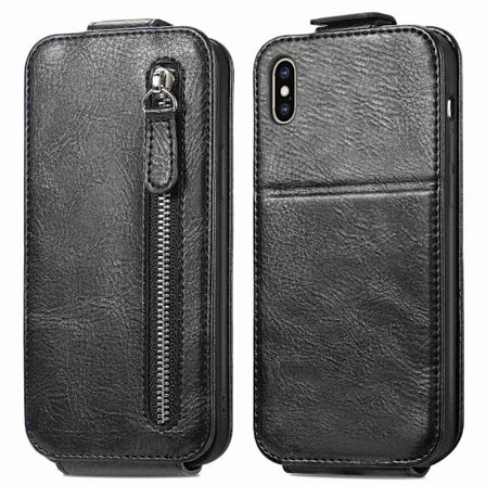 Vertikalt iPhone Xs / iPhone X fodral med dragkedja - Svart