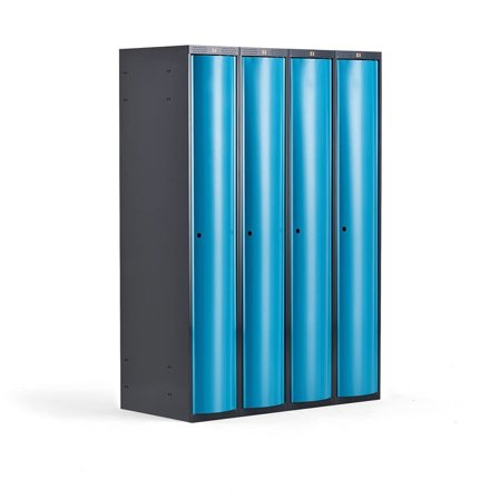 Clothes locker CURVE, 4 modules, 4 doors, 1740x1200x550 mm, blue