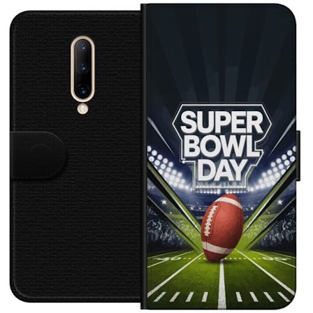 Kompatibel Tegnebogsetui til OnePlus 7 Pro Super Bowl Day plakat med amerikansk fodbold på oplyst arena i dramatisk sportsdesign