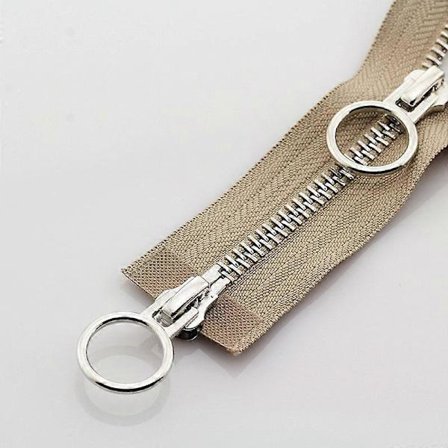 5# 70/90cm Metall Dragkedja Dubbel Slider Rund Ring Dragkedja För DIY Sömnad Kläder khaki