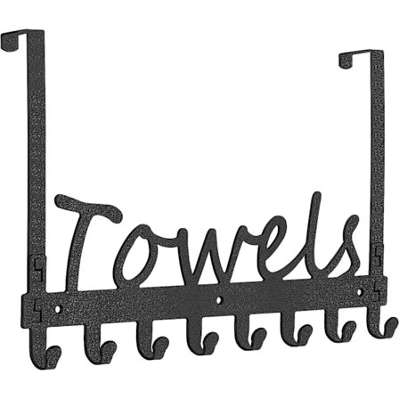 8 koukkua oven yli, naulakko, seinälle kiinnitettävä pyyheteline, kylpyhuoneeseen, keittiöön, musta metallipyyheteline, kylpytakkihylly