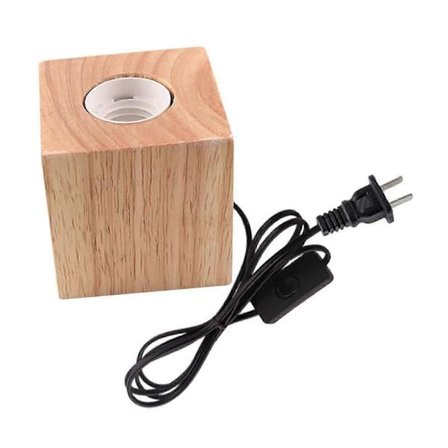 Rustik E27 Træbase Bordlampe Læse Skrivebordslampe med Stik Natlampe Pæresokkelholder til Soveværelsesindretning