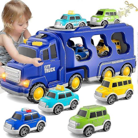 7-i-1 Lastbil Friktionsdrivet Leksaksfordon, Brandbil Leksaker Byggfordon Leksaker Polisbilar Leksaker För