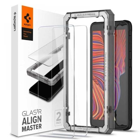 2-PACK Samsung Xcover 5 Härdat Glas Spigen ALM Med Installations Ram