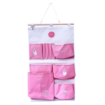 1 st enkel väggmonterad väska hushåll multi-fickor garderob förvaringsväska över dörren tidningsförvaringsfickor hemorganisatör (rosa)