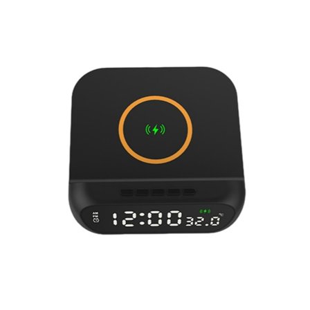 3-in-1 langaton laturi herätyskello lämpömittari kestävä kevyt koristeellinen kello makuuhuoneeseen