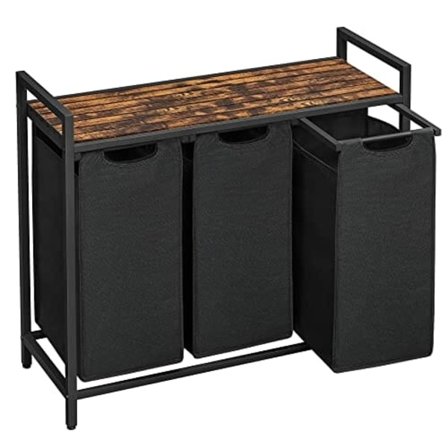 Vasagle Vasketøjskurv, Tøjkurv, TøjSortering med 3 Udtrækkelige Sort