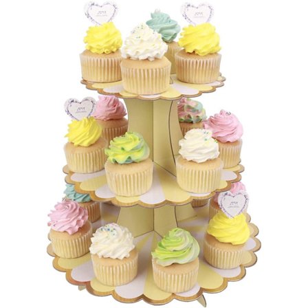 (Gul32cm*30cm)Cupcake Display 3 Etagers Karton Cupcake Stativ til Baby Shower Børnefødselsdagsfest Temafest