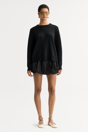 Soft Goat - Boyfriend crewneck - Kashmirtröja dam - M - Black