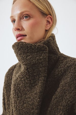 NA-KD Teddykappa med hög hals - Teddy jackor och kappor - Grön - EU 32