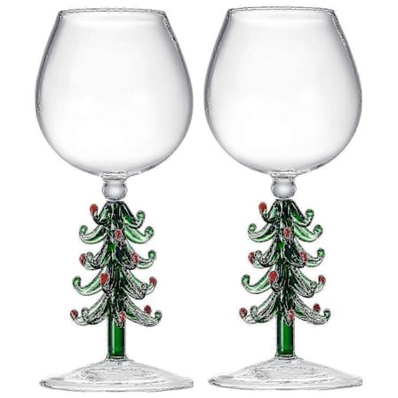 Krystall Jule-tre Stilkglass - Grønn - 10 oz Beger - 2 Sett[HK]