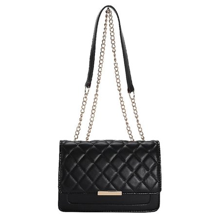 Lille Quiltet Crossbody Taske til Kvinder Quiltet Skuldertaske Pung Håndtaske med Kædestrop Sort