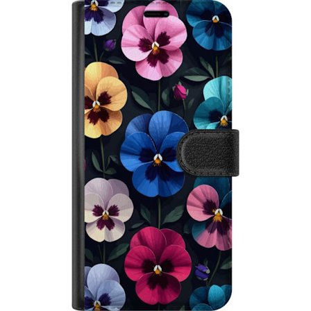 Kompatibelt Lommeboketui til OnePlus 13R Dekorativt blomstermønster med fargerike pensélignende blomster og mørk elegant bakgrunn