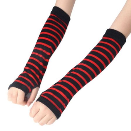 Armvarmere stribede, fingerløse & lange - Sort/rød [32cm]