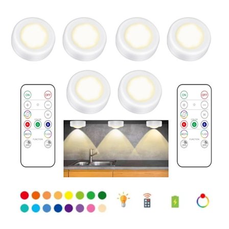 LED Spotlights 6-pack med Fjärrkontroll – RGB Färgbyte & Dimmer – Inomhus/Utomhusbelysning