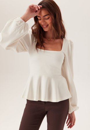 BUBBLEROOM - Long Sleeve Peplum Top - White