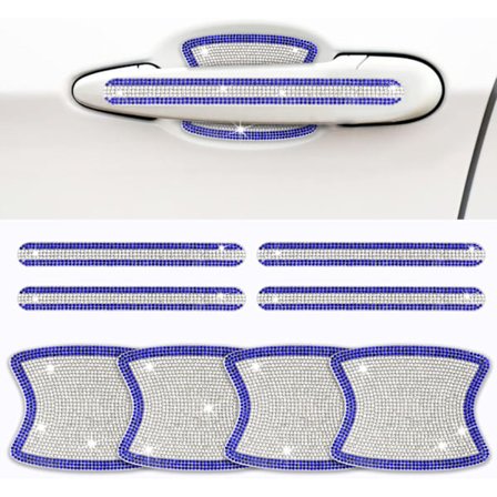 Bling Dørhåndtagsbeskytter til Bil - 8 stk. Blå Rhinestone Bling Bil