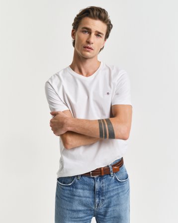 GANT Herren Slim Fit T-Shirt mit V-Ausschnitt (XXL) Weiß