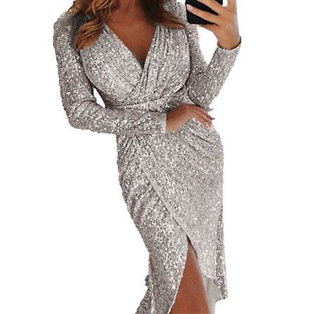 Dame Paillet Glitter Festkjole V-hals Bodycon Slank Elegant Natklub Kjoler
