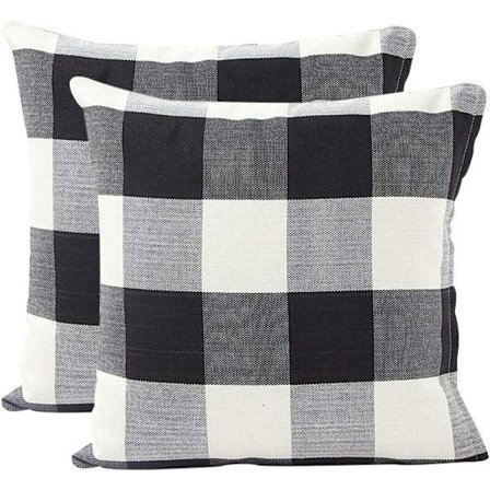 Geometrisk rutig kuddfodral soffa hem vardagsrum sovrum heminredning örngott, 45x45cm, set om 2 (svart & vit|2 st)