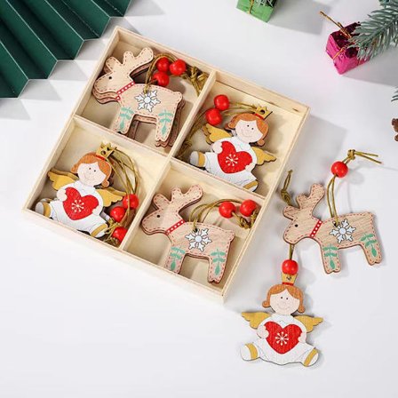 12 st ängelhänge julgransdekoration i trä