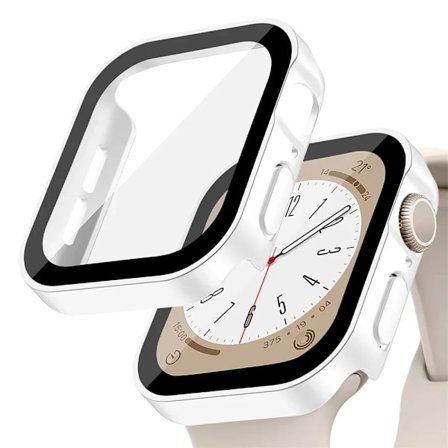 Glas + skal för Apple Watch serie 9 8 7 6 5 4 se 44mm 40mm 41mm 45mm Rak Kant Skärmskydd Apple Watch tillbehör