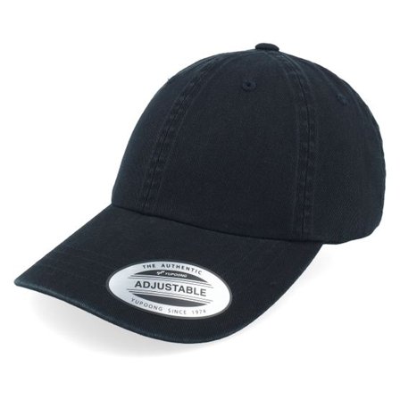Yupoong - Svart unconstructed Keps - Low Profile Garment Wash Black Dad Cap @ Hatstore