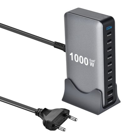 Højtydende 1000W USB C Opladningshub 10-ports USB-oplader til telefoner og tablets