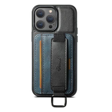 Etui til iPhone16ProMax H13 svart blå kortspor håndleddsrem lær