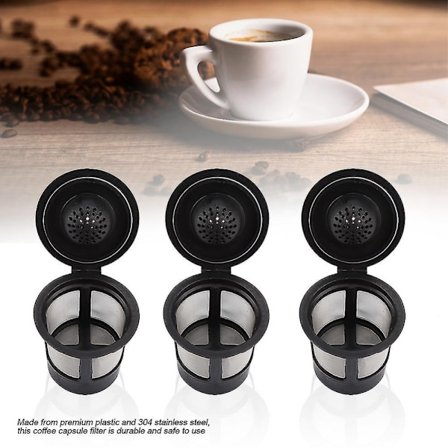 Sett med 3 gjenbrukbare kaffekapslerfiltre, plast og 304 rustfritt stål