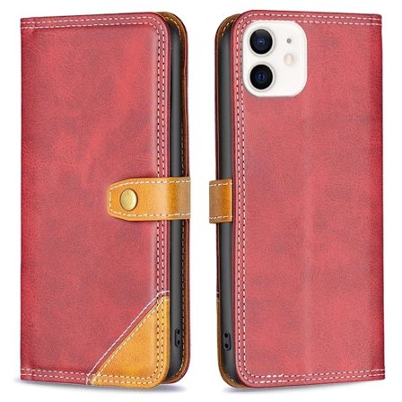 BINFEN to-farvet iPhone 12 Mini læderetui - Rød