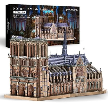 3D metall pussel sticksåg, Notre Dame katedralen Paris gör-det-själv modell byggnad kit leksaker