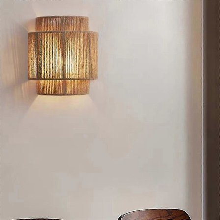 Japanese Wabi-Sabi Retro Rattan Wall Lamp with LED Motif