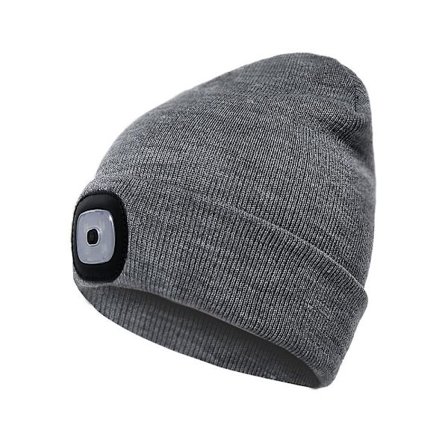 Pipo Hattu Valolla ja Punaisella Varoitusvalolla, USB-Latautuva LED-Valoinen Pipo, Kädet Vapaat Päälampun Hattu, 1kpl