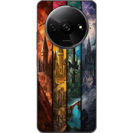 Kompatibelt Mobilskal till Xiaomi Xiaomi Redmi A3 Fyra magiska slott i olika elementfärger, episk fantasykonst med eld vatten luft och mörker i deta