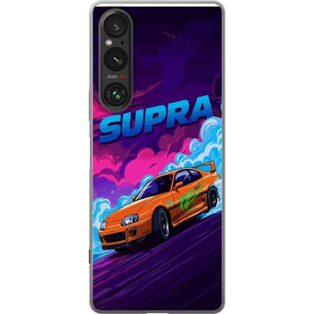 Yhteensopiva Puhelinkuori Sony Xperia 1 VI Toyota Supra driftaamassa neonvärisellä savulla, nopeuden tunteella ja yöllisessä katukilpailuympärist
