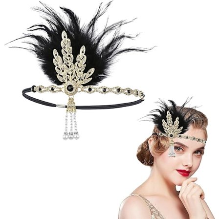 1920-tals Fjäderpannband, 20-tals Damtillbehör, 20-tals Flapper Fjäderpannband, Gatsby Tillbehör