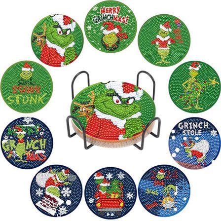 10 kpl Joulun timanttimaalausalustasarjoja pidikkeellä, DIY timanttitaidealustasarjat sopivat aikuisille ja lapsille, maalaa timanteilla alustoja 