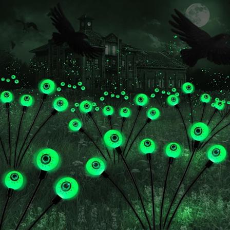 Halloween-koristeet ulkok ytt n, aurinkovoimalla toimivat pelottavat silm pallovalot, 2 PAKKAUSTA 12 LED:ll , vihre t silm pallojen heiluvat lepp 
