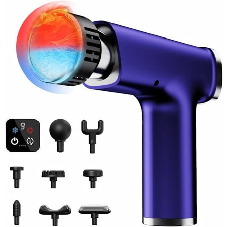 Massagepistol med varme & kulde, dybvævsmassageapparat med 9 hoveder - Elektrisk muskelrestitutionsenhed til ømme muskler & rygsmerter - Han