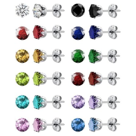 12 Par Silverörhängen Kirurgiskt Stål Örhängen Damörhängen Allergivänliga Örhängen Set Herrörhängen 12 Färger Cubic Zirconia [qb]