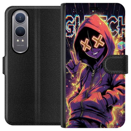 Kompatibelt Plånboksfodral till OnePlus OnePlus Nord CE4 Lite Cyberpunk-inspirerad hoodie-karaktär med neon, glitch-effekter och mask, futuristisk d
