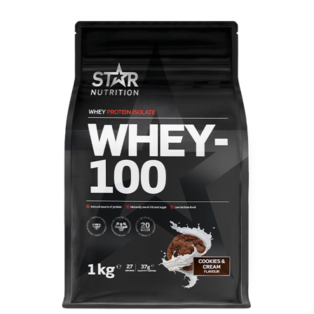 Star Nutrition Whey-100 Valleprotein 1 kg, Cookies and Cream - Bodyman.dk