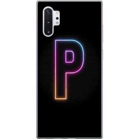 Kompatibel Mobilcover til Samsung Samsung Galaxy Note10+ Minimalistisk neonbogstav P i farvegradient og lyseffekt mod sort baggrund i digital neonstil