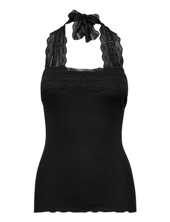 Silk Top W/ Lace T-shirts & Tops Sleeveless Musta Rosemunde