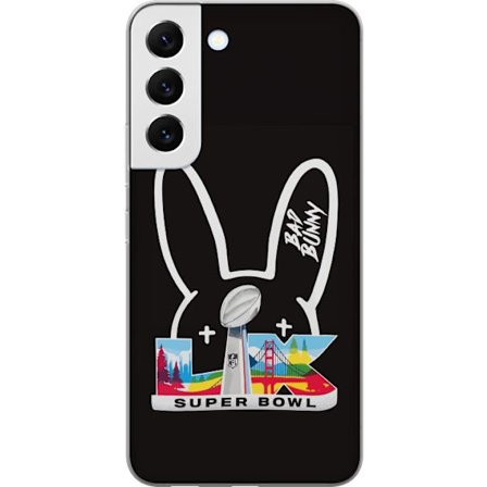 Kompatibelt Mobildeksel til Samsung Galaxy S22 5G Bad Bunny portrett med åpen skjorte, tatoveringer og krøllete hår i stilfull motefotografering