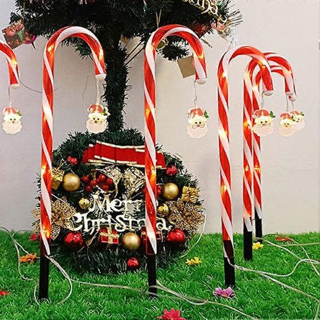 8 kpl aurinkoenergia kova karkki karkin muotoiset keppivalot ulkokäyttöön joulukoristeet vedenpitävät LED puutarhapolku nurmikkovalaisin joulu uusi 